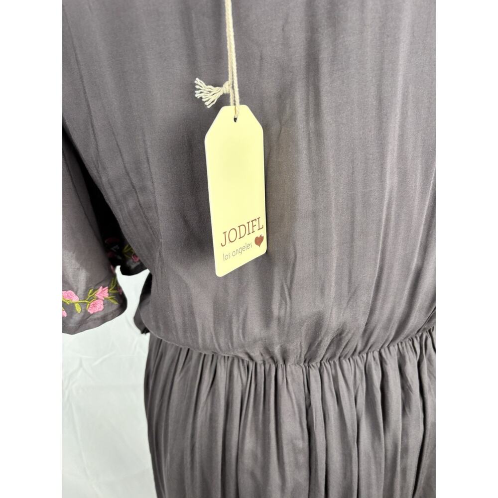 Jodifl Hi Low Embroidered Charcoal Flowy Boho Dress 1x New Faux‎ Wrap Floral - Picture 11 of 11